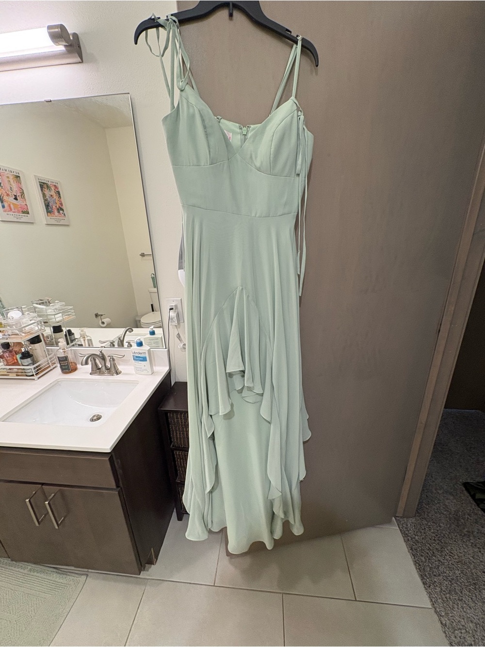 Azazie Sage Green Ruffled Maxi Dress